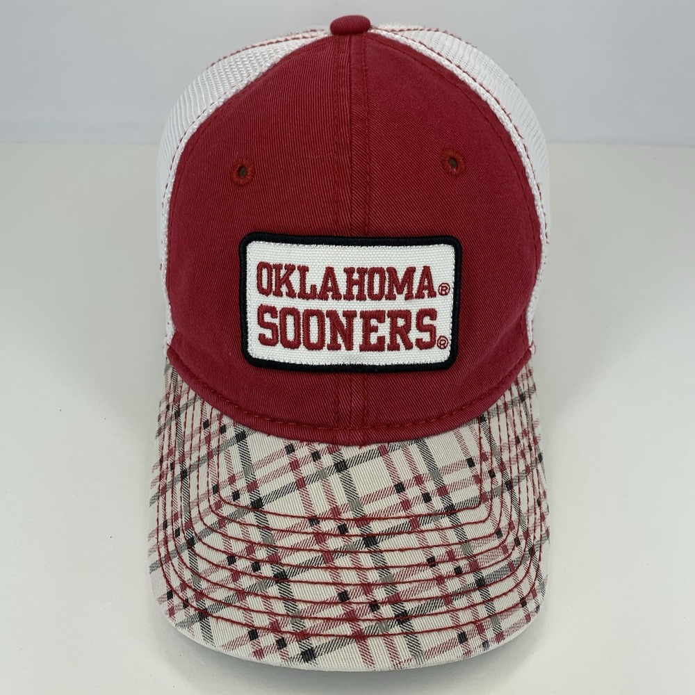 Oklahoma Sooners OU Hat NCAA Red Plaid Bill White Mesh Strapback Baseball Cap